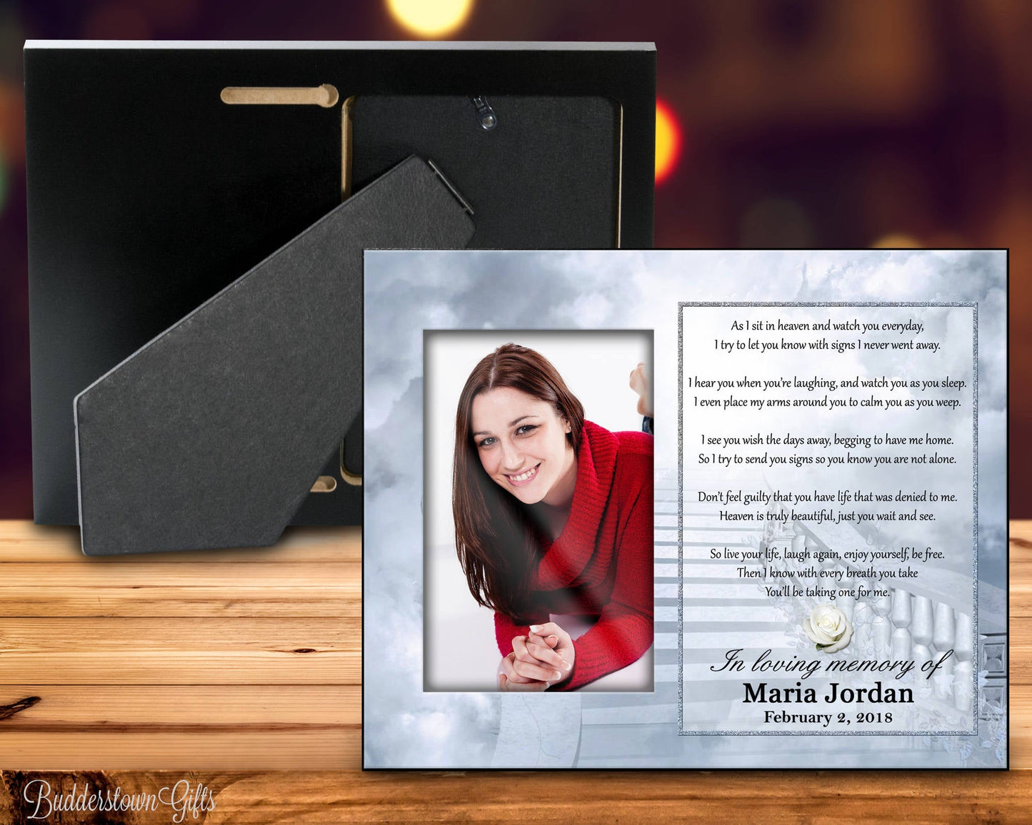 A heartfelt sympathy gift featuring As I Sit In Heaven by Hazel Birdsall. Personalize with a photo and bring comfort to any space.