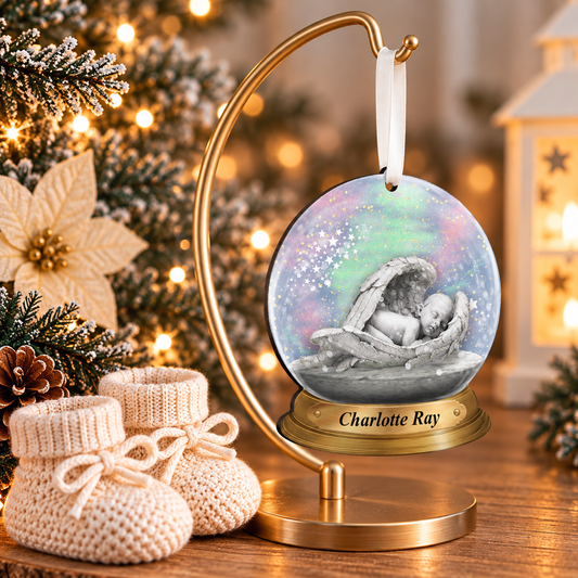 Infant Loss Ornament – Personalized Baby Memorial Wood Globe