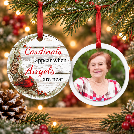 Personalized Cardinal Memorial Ornament – Double-Sided with Photo