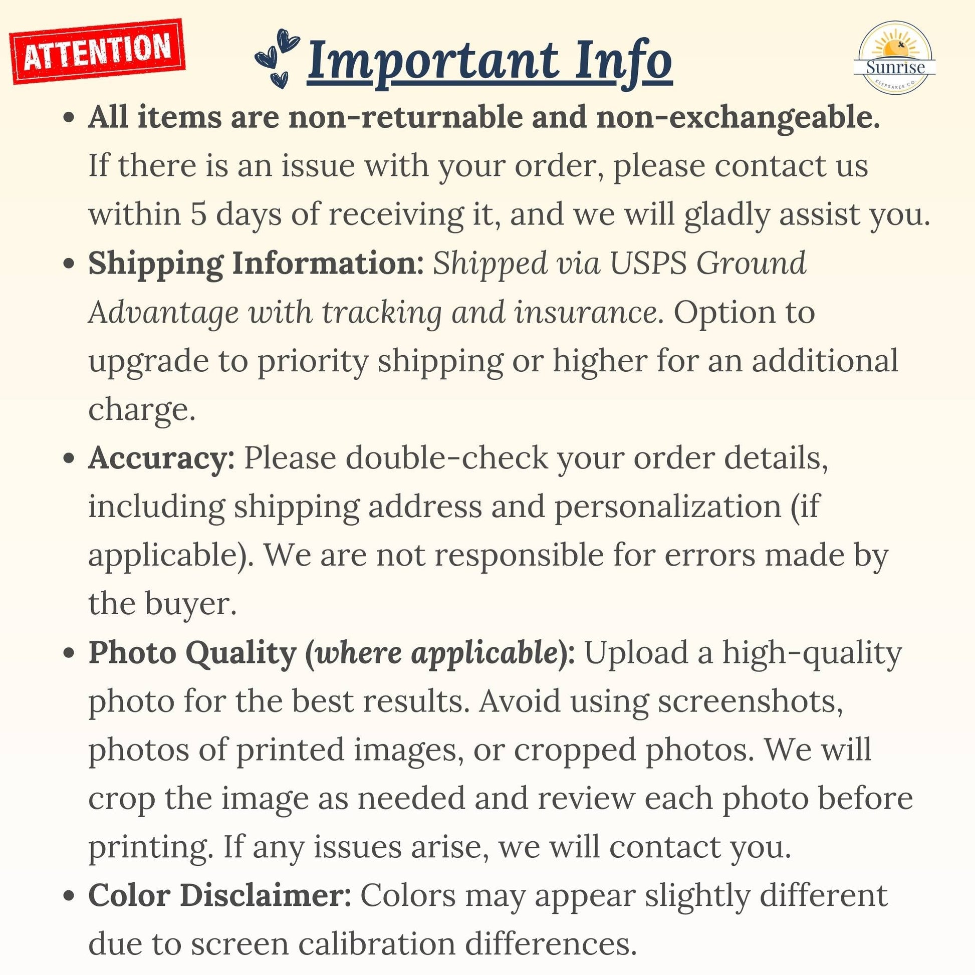 Important Info about orders