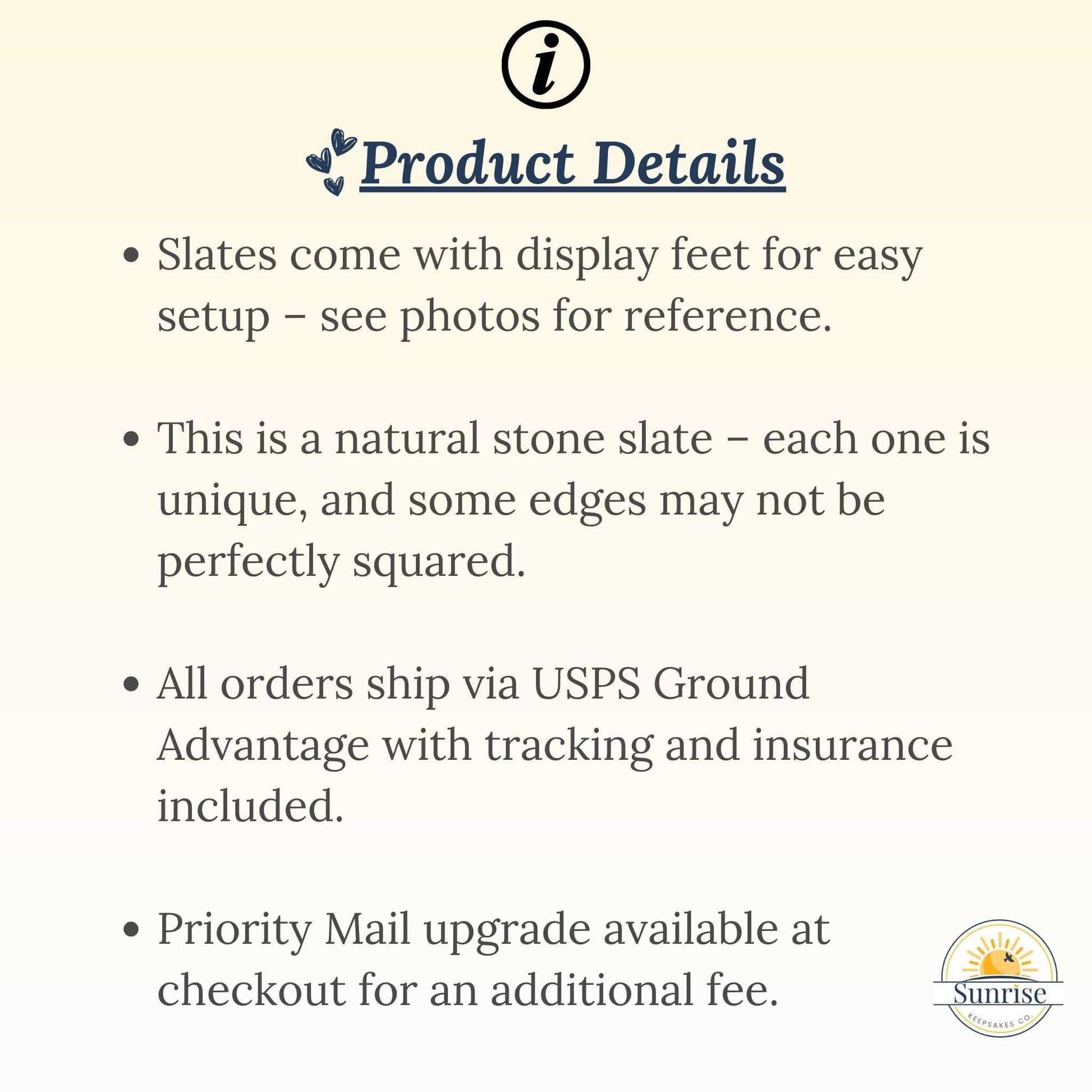 Product details text on a beige background with a logo at the bottom right corner.