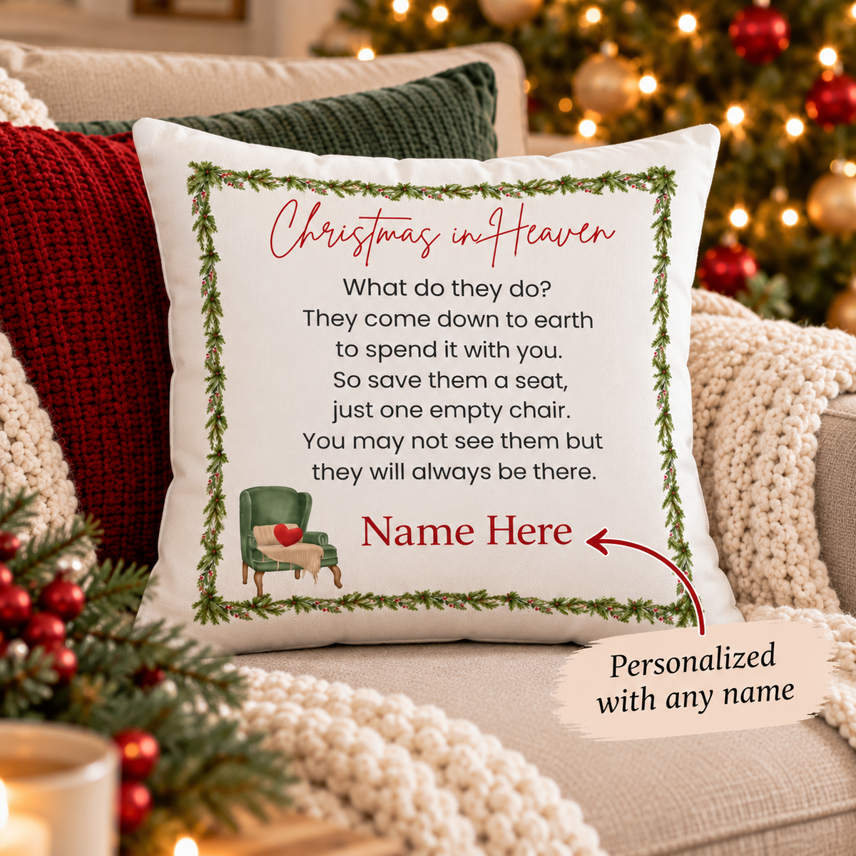 Personalized Christmas in Heaven Memorial Pillow