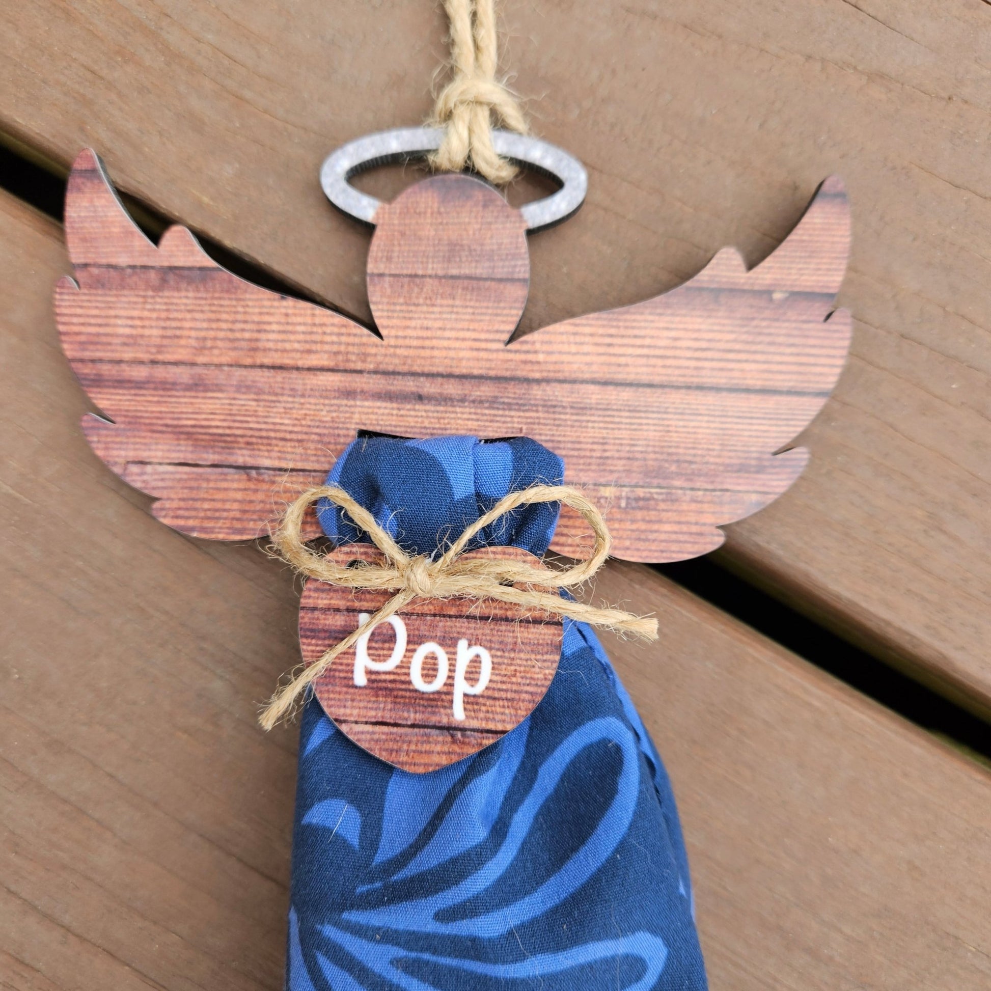 Angel Memorial Ornament - Clothing Keepsake Angel - BrnWd – Personalized Memorial Ornament by Sunrise Keepsakes