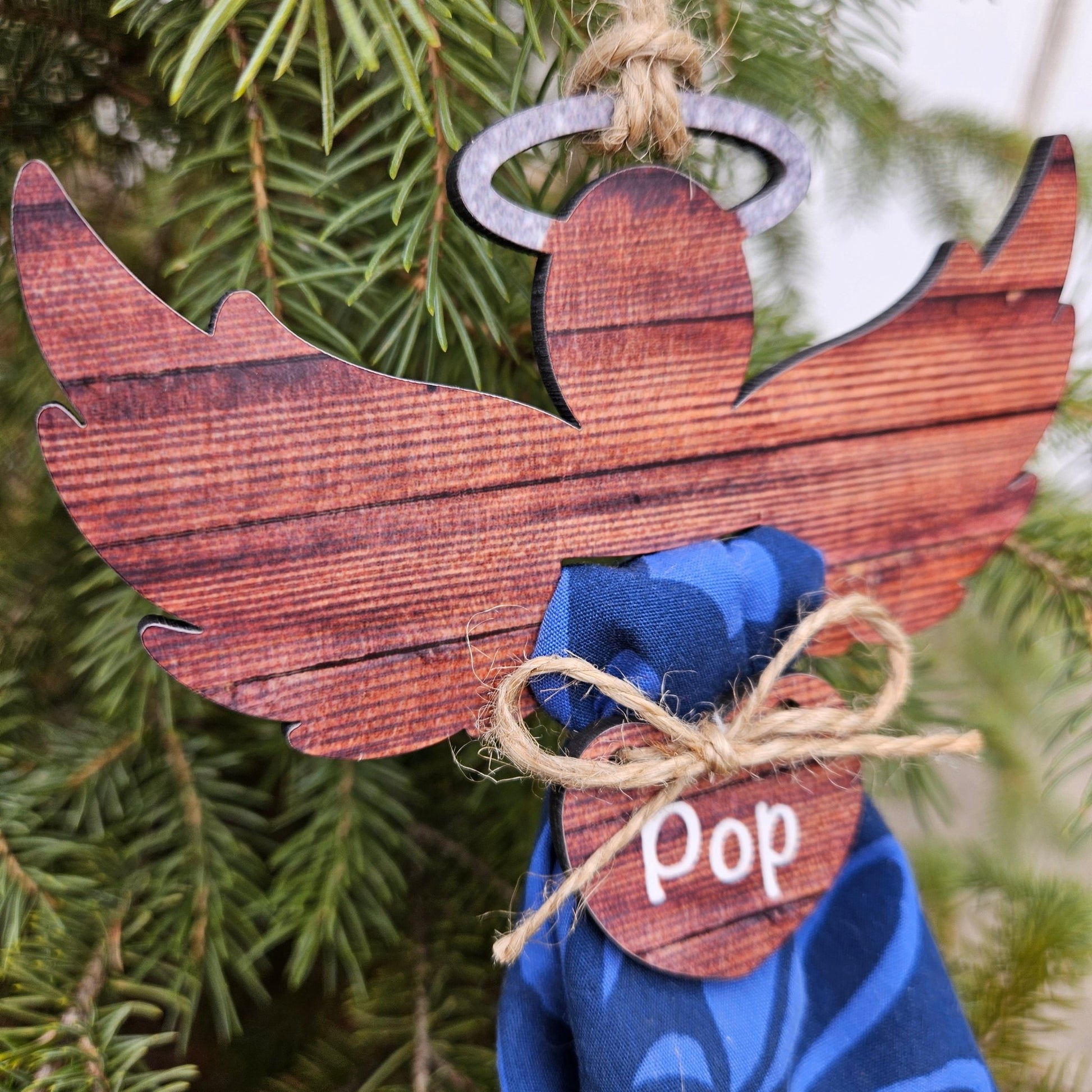 Angel Memorial Ornament - Clothing Keepsake Angel - BrnWd – Personalized Memorial Ornament by Sunrise Keepsakes