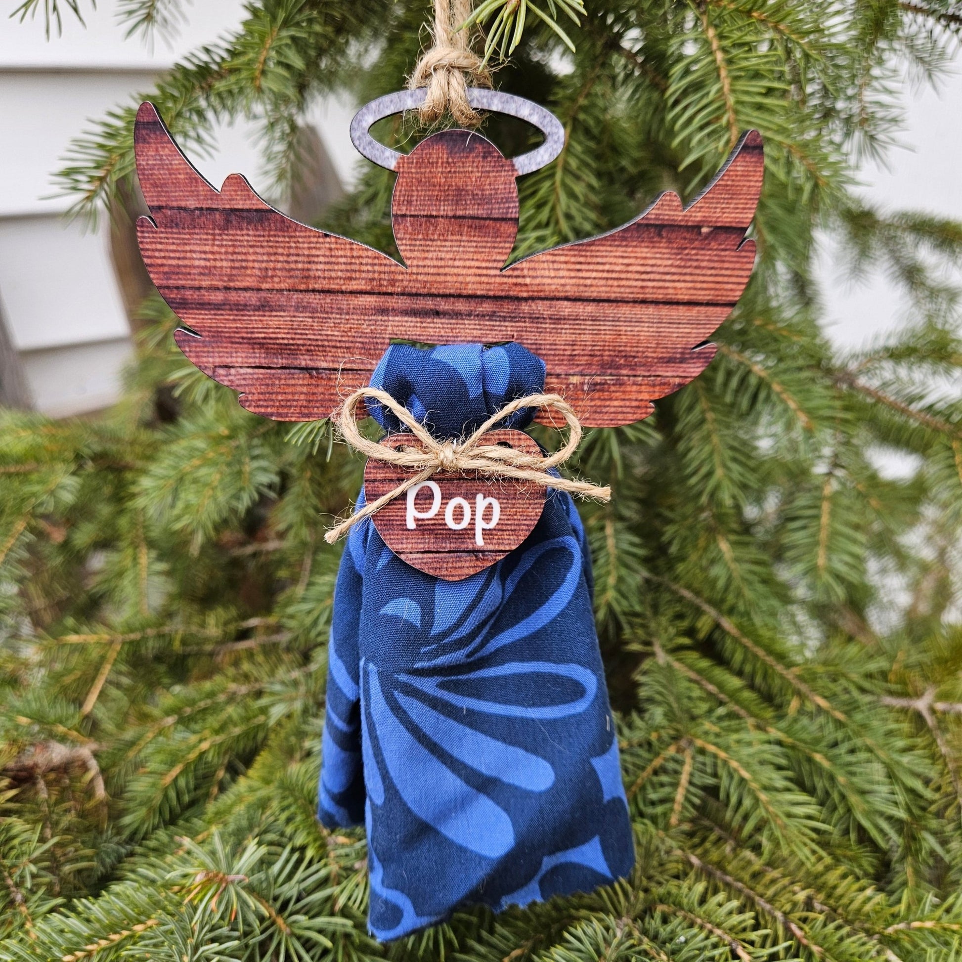 Angel Memorial Ornament - Clothing Keepsake Angel - BrnWd – Personalized Memorial Ornament by Sunrise Keepsakes