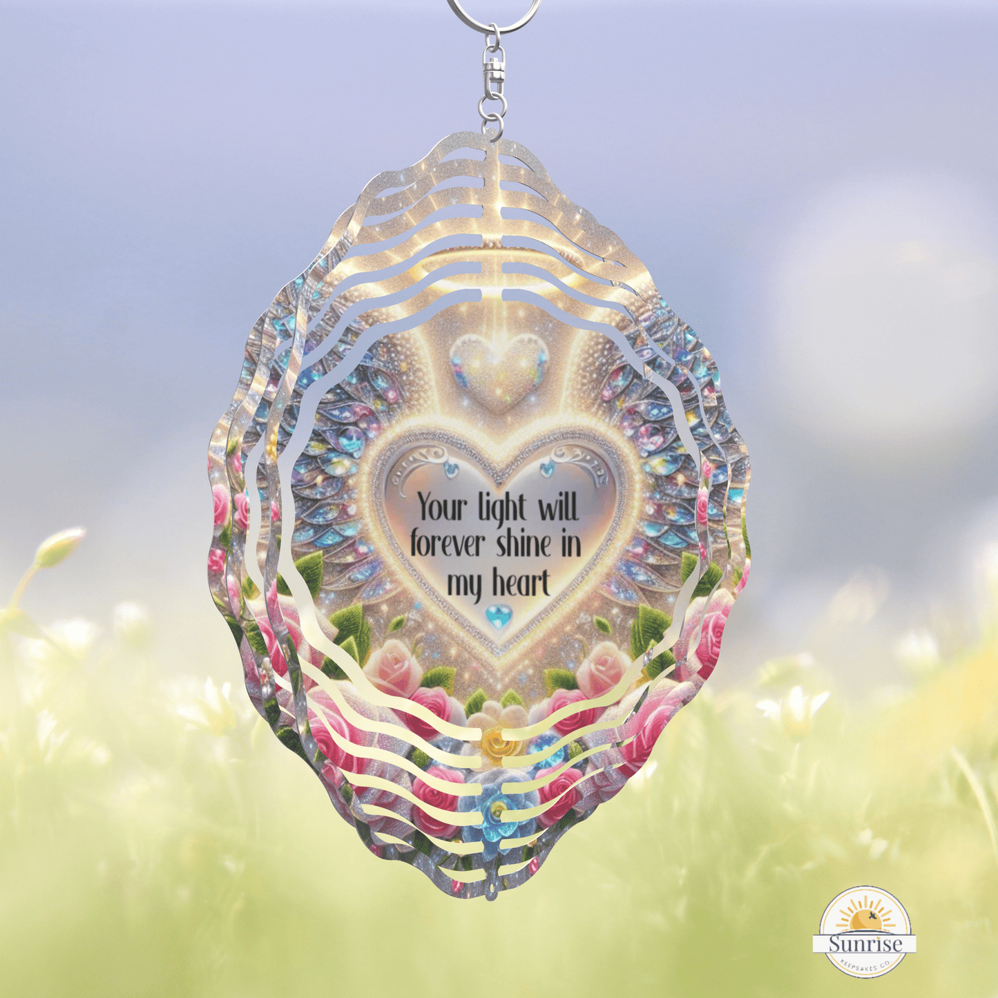 Angel Memorial Photo Wind Spinner – Your Light Will Forever Shine – Personalized Wind Spinner by Sunrise Keepsakes