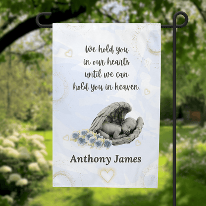 Baby Memorial Garden Flag – Hold You in Our Hearts – Personalized Flags by Sunrise Keepsakes