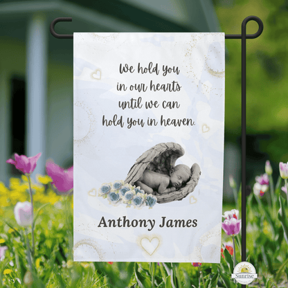 Baby Memorial Garden Flag – Hold You in Our Hearts – Personalized Flags by Sunrise Keepsakes