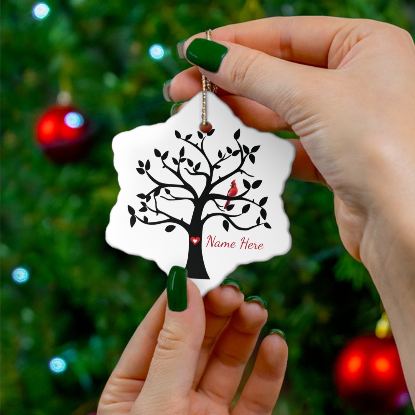 Cardinal Memorial Ornament - Ceramic Cardinal Tree – Personalized Memorial Ornament by Sunrise Keepsakes