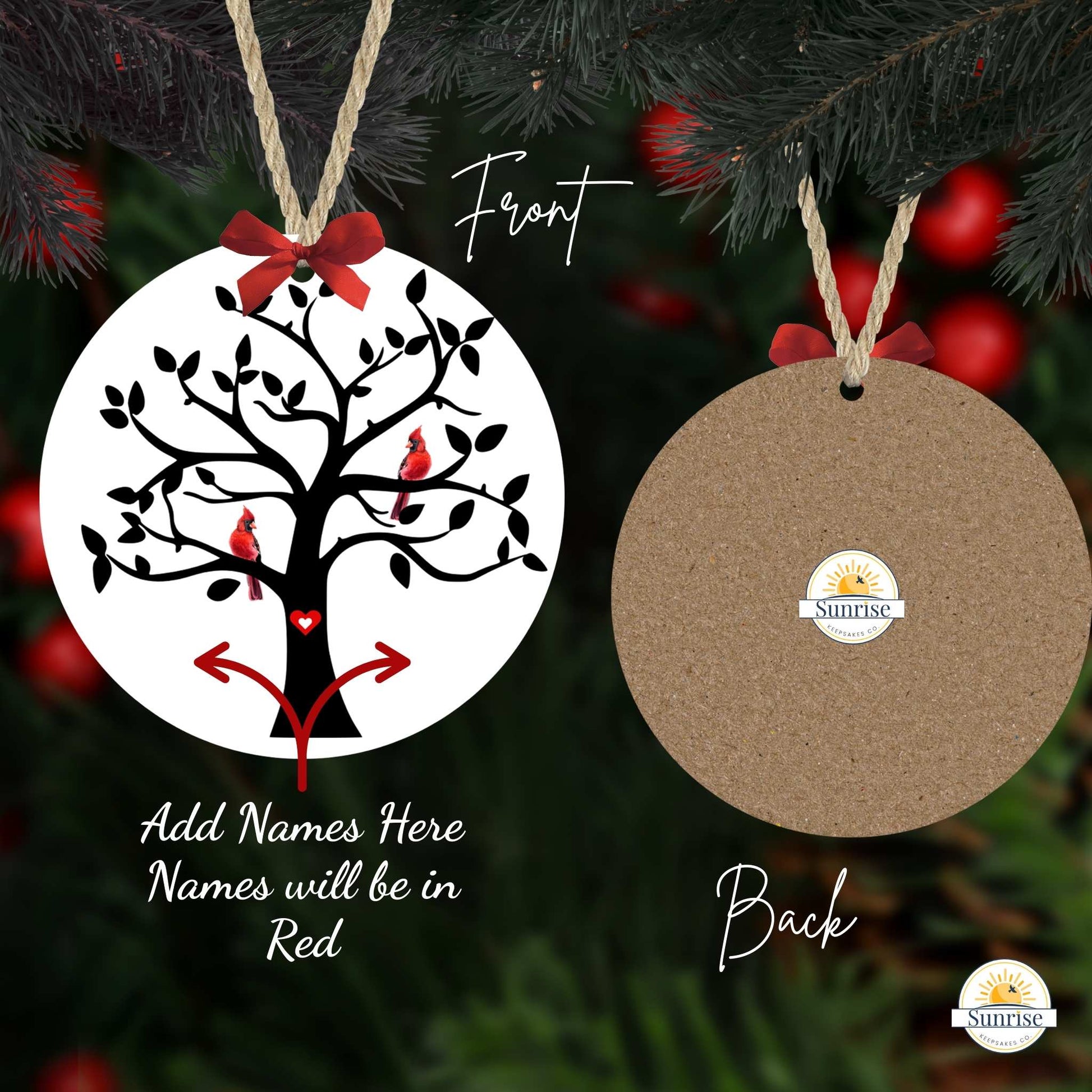 Cardinal Memorial Ornament – Tree of Life Sympathy Gift – Personalized Memorial Ornament by Sunrise Keepsakes