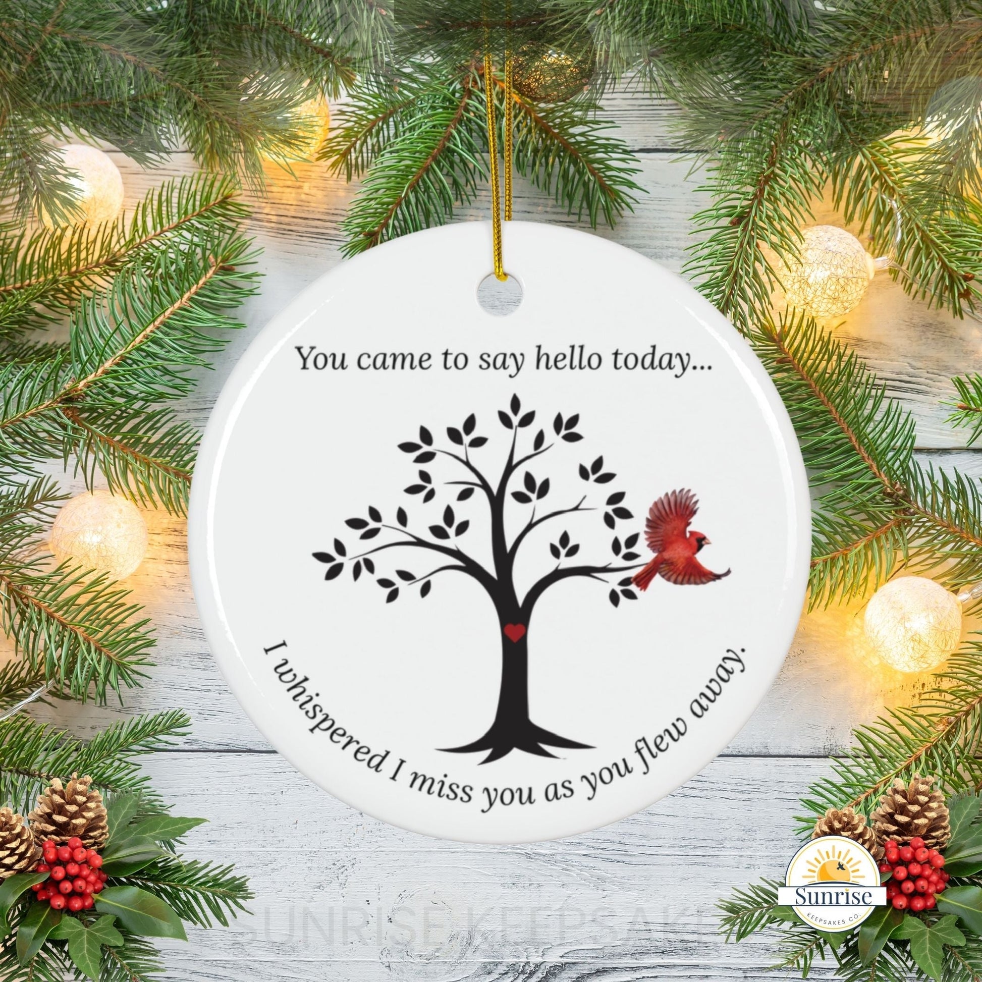 Cardinal Memorial Ornament - round on christmas background