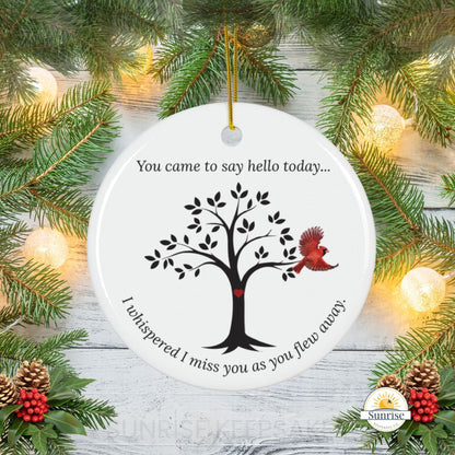 Cardinal Memorial Ornament - round on christmas background