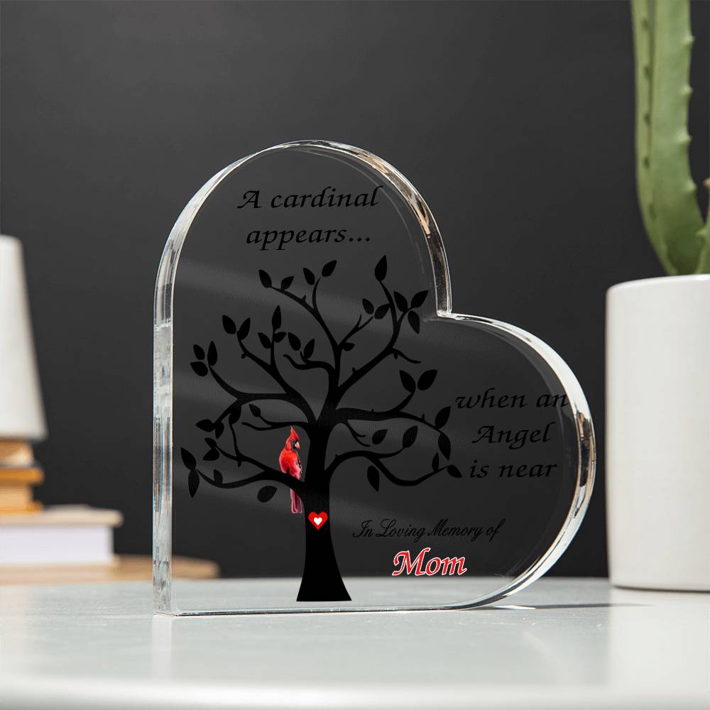 Cardinal Sympathy Gift - Acrylic Heart - Cardinal Memorial – Personalized Sympathy Gifts by Sunrise Keepsakes