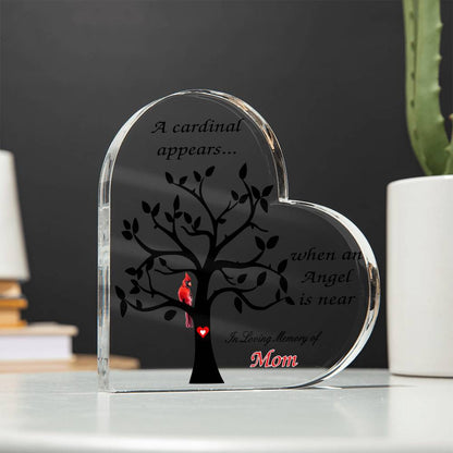 Cardinal Sympathy Gift - Acrylic Heart - Cardinal Memorial – Personalized Sympathy Gifts by Sunrise Keepsakes