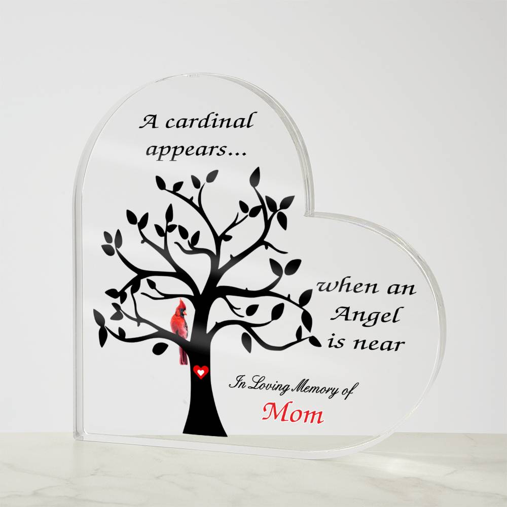 Cardinal Sympathy Gift - Acrylic Heart - Cardinal Memorial – Personalized Sympathy Gifts by Sunrise Keepsakes