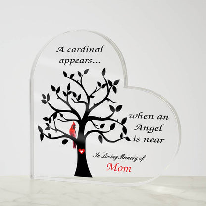 Cardinal Sympathy Gift - Acrylic Heart - Cardinal Memorial – Personalized Sympathy Gifts by Sunrise Keepsakes