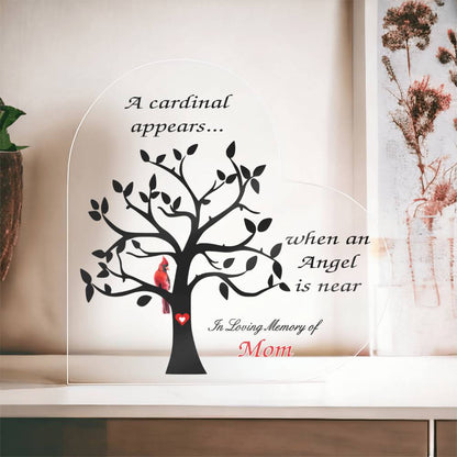 Cardinal Sympathy Gift - Acrylic Heart - Cardinal Memorial – Personalized Sympathy Gifts by Sunrise Keepsakes
