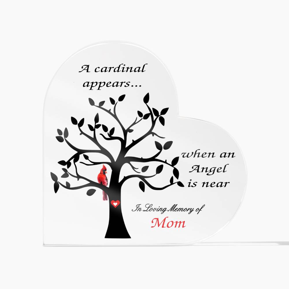 Cardinal Sympathy Gift - Acrylic Heart - Cardinal Memorial – Personalized Sympathy Gifts by Sunrise Keepsakes