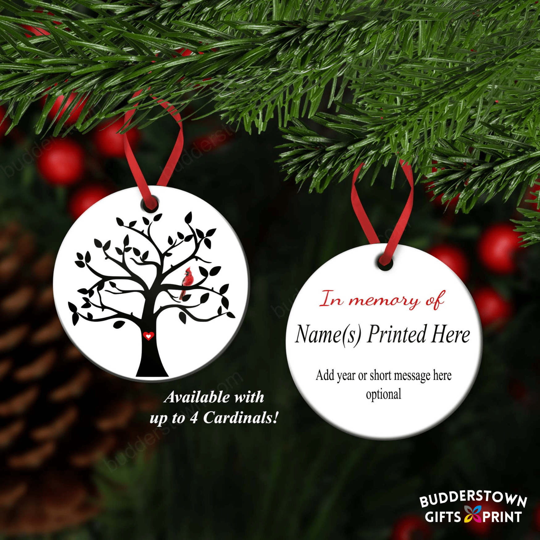 Cardinal Sympathy Gift - Memorial Ornament - Tree of Life – Personalized Memorial Ornament by Sunrise Keepsakes