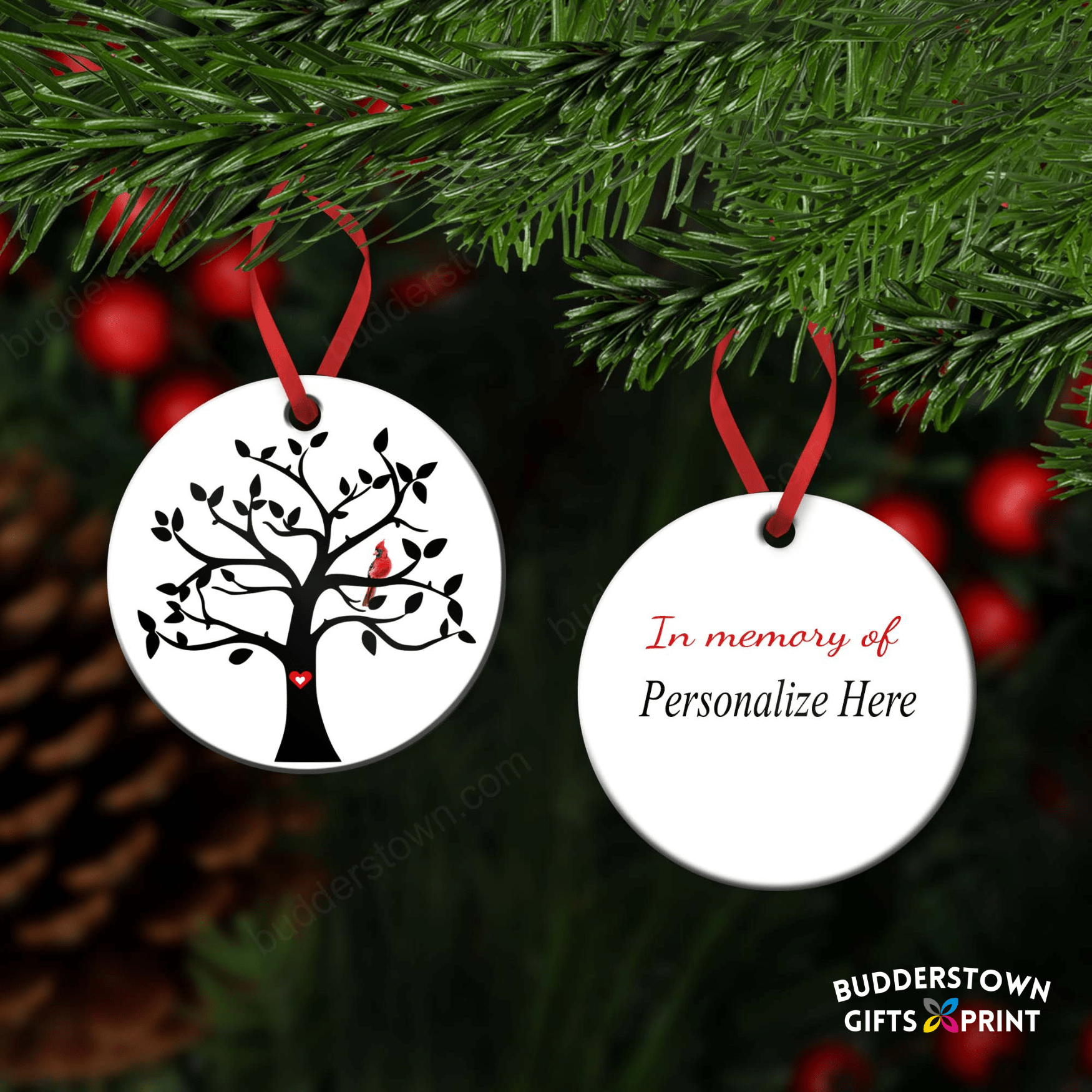 Cardinal Sympathy Gift - Memorial Ornament - Tree of Life – Personalized Memorial Ornament by Sunrise Keepsakes