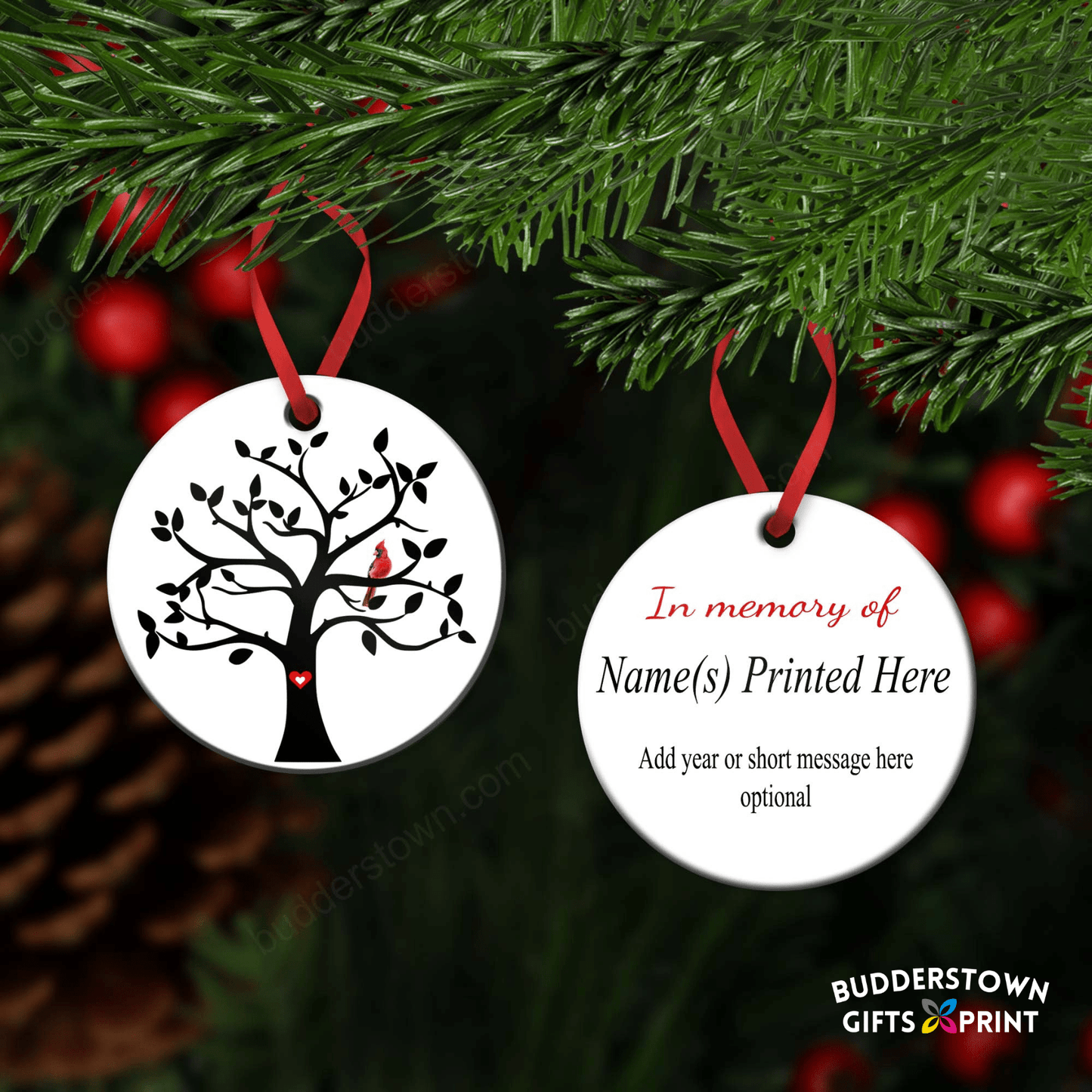 Cardinal Sympathy Gift - Memorial Ornament - Tree of Life – Personalized Memorial Ornament by Sunrise Keepsakes