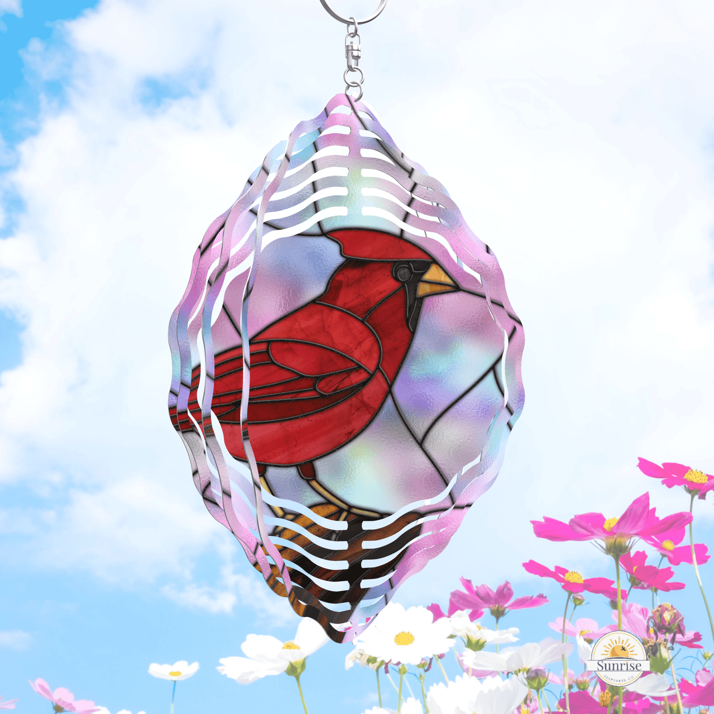 Cardinal Wind Spinner | Stained Glass Effect Memorial Decor – Personalized Wind Spinner by Sunrise Keepsakes