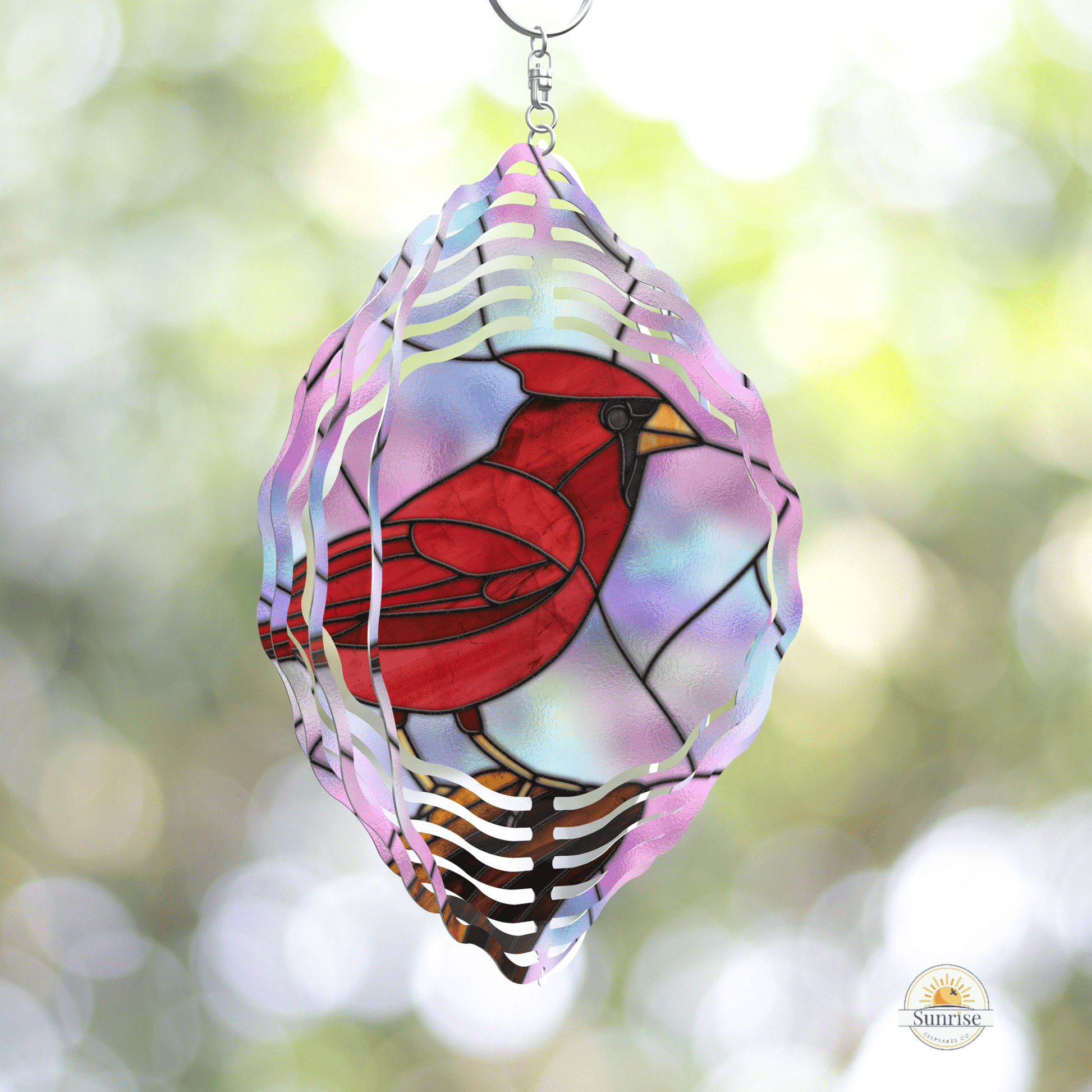 Cardinal Wind Spinner | Stained Glass Effect Memorial Decor – Personalized Wind Spinner by Sunrise Keepsakes