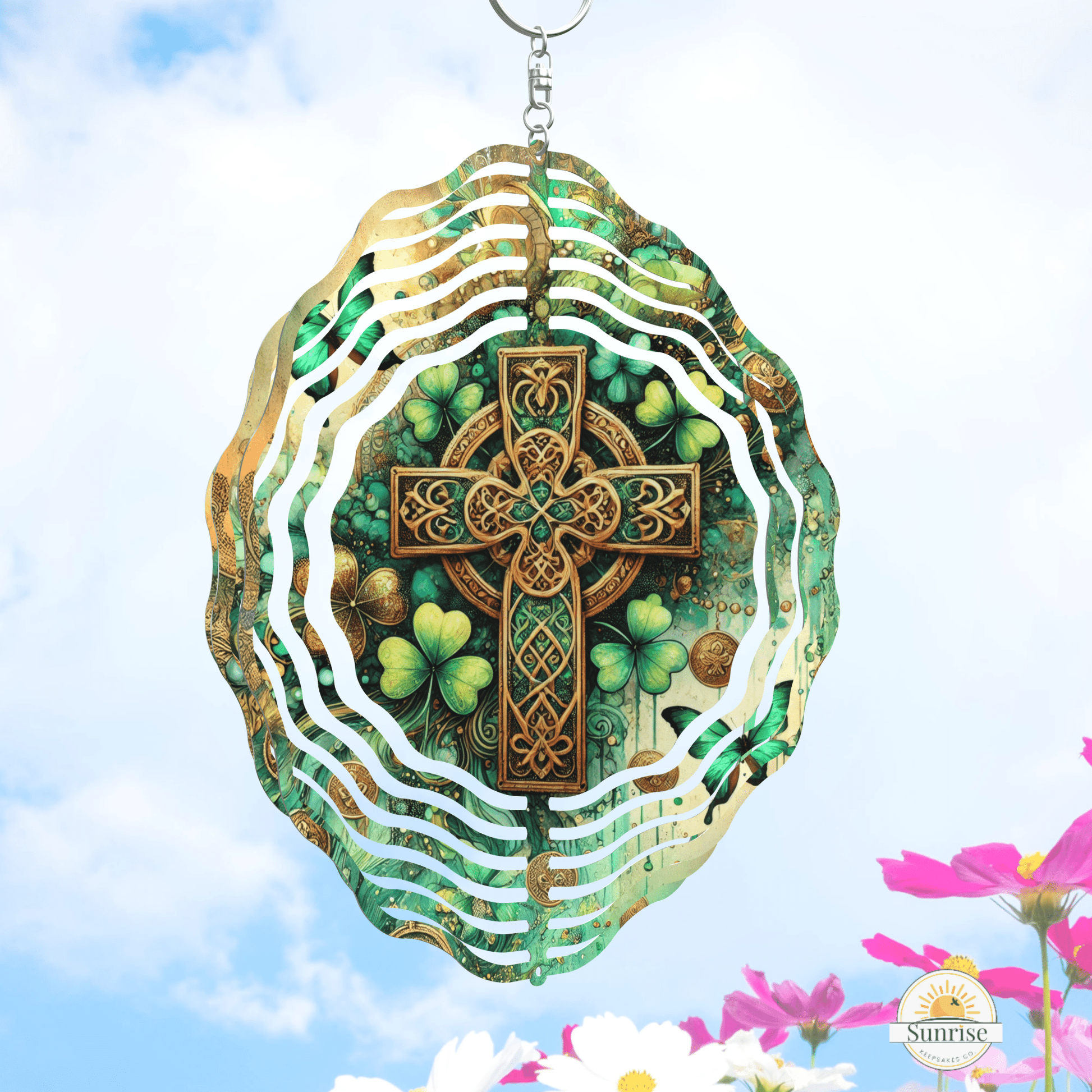 Celtic Cross Wind Spinner – Memorial Garden Decor – Personalized Wind Spinner by Sunrise Keepsakes