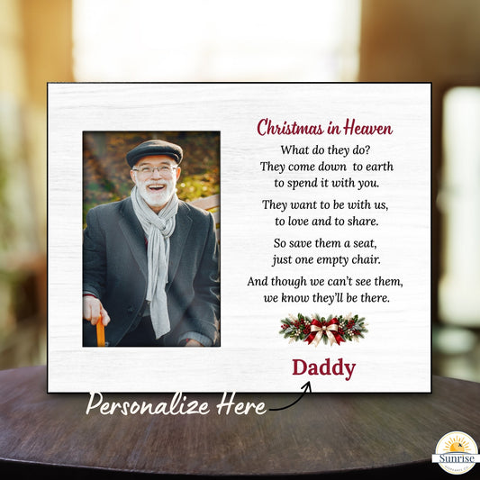 Christmas in Heaven Memorial Photo Frame – Empty Chair – Personalized Sympathy Gifts by Sunrise Keepsakes