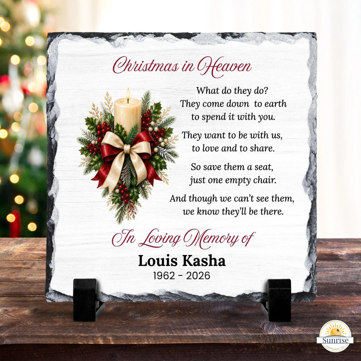 Christmas Memorial Plaque – Empty Chair Floral – Personalized Sympathy Gifts by Sunrise Keepsakes