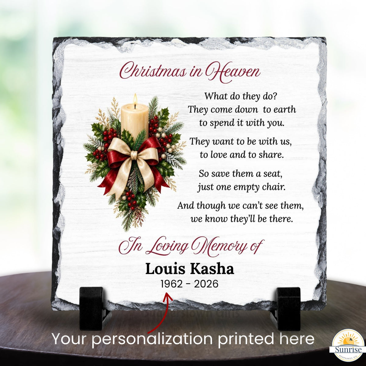 Christmas Memorial Plaque – Empty Chair Floral – Personalized Sympathy Gifts by Sunrise Keepsakes
