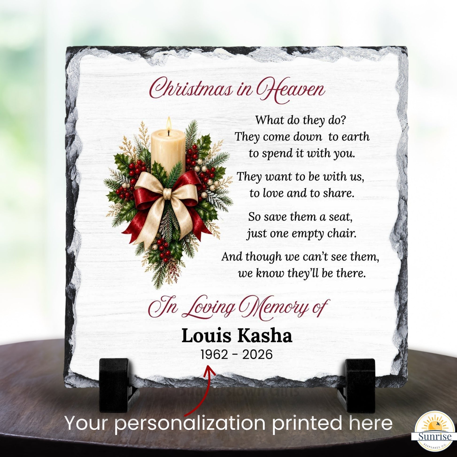 Christmas Memorial Plaque – Empty Chair Floral – Personalized Sympathy Gifts by Sunrise Keepsakes
