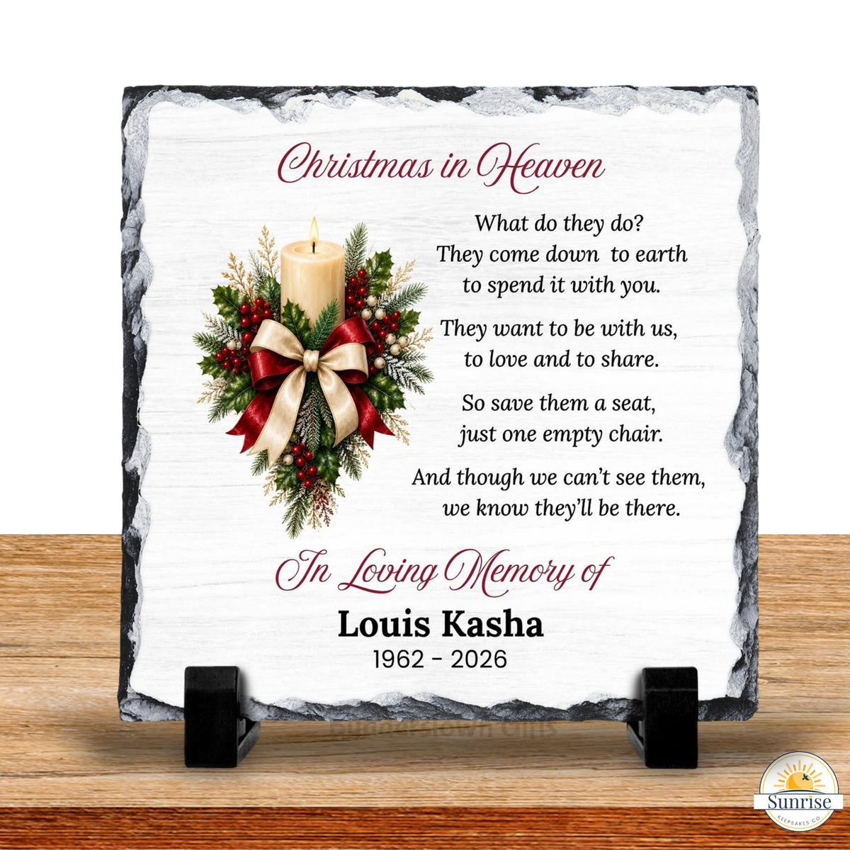 Christmas Memorial Plaque – Empty Chair Floral – Personalized Sympathy Gifts by Sunrise Keepsakes