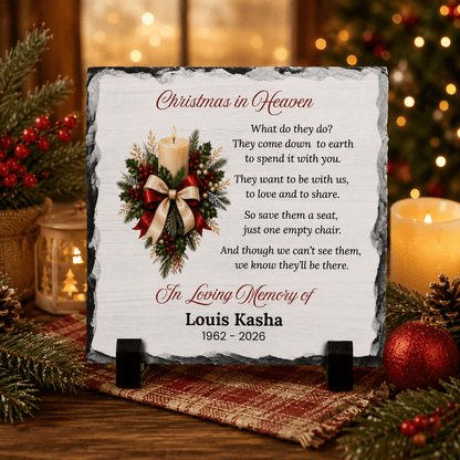 Christmas Memorial Plaque – Empty Chair Floral – Personalized Sympathy Gifts by Sunrise Keepsakes