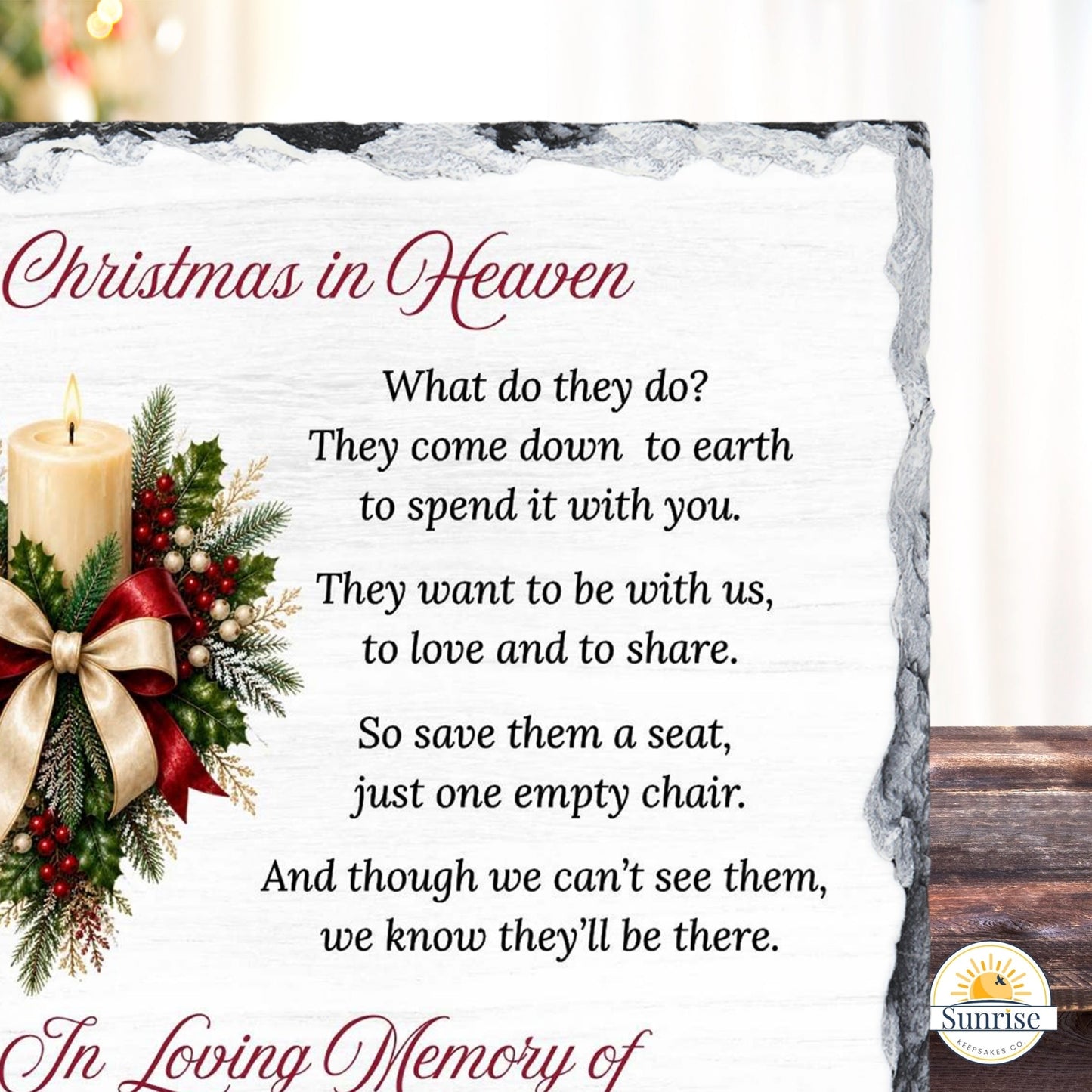 Christmas Memorial Plaque – Empty Chair Floral – Personalized Sympathy Gifts by Sunrise Keepsakes