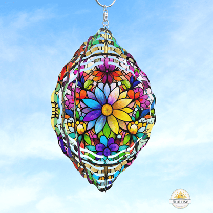 Colorful Flower Wind Spinner – 10" Yard & Garden Decor – Personalized Wind Spinner by Sunrise Keepsakes