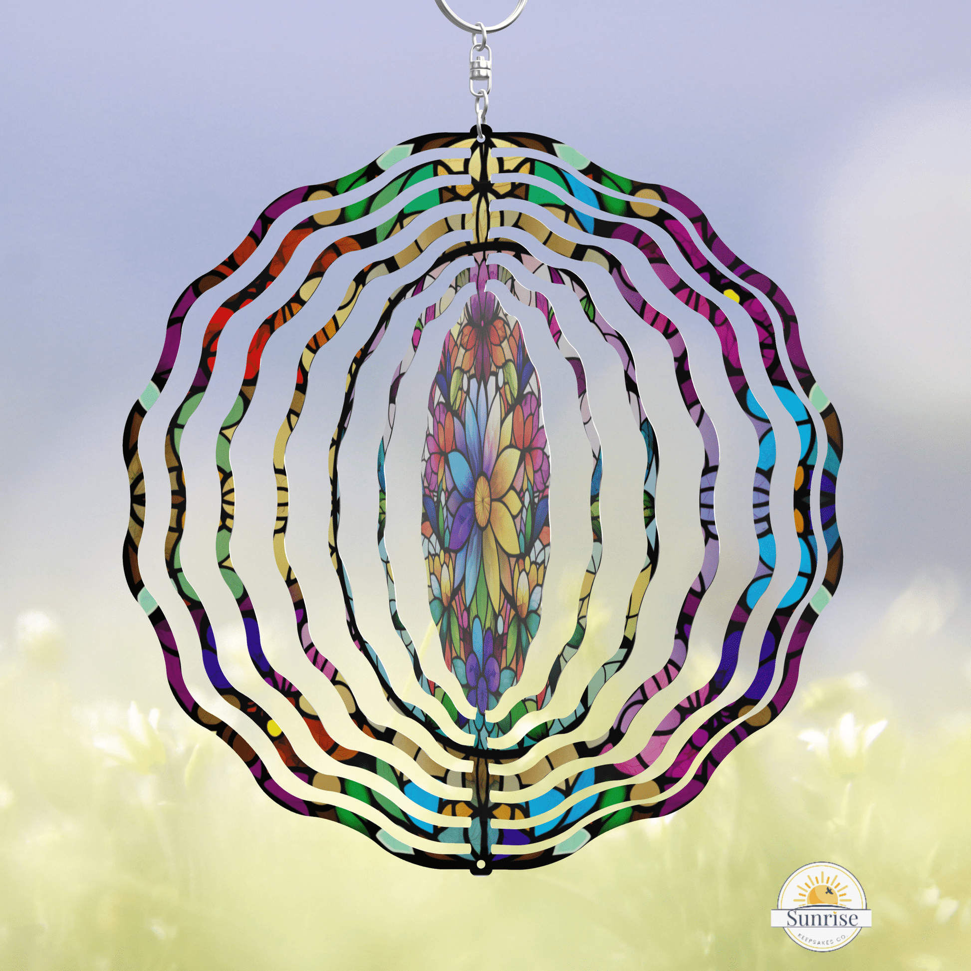 Colorful Flower Wind Spinner – 10" Yard & Garden Decor – Personalized Wind Spinner by Sunrise Keepsakes