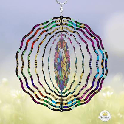 Colorful Flower Wind Spinner – 10" Yard & Garden Decor – Personalized Wind Spinner by Sunrise Keepsakes