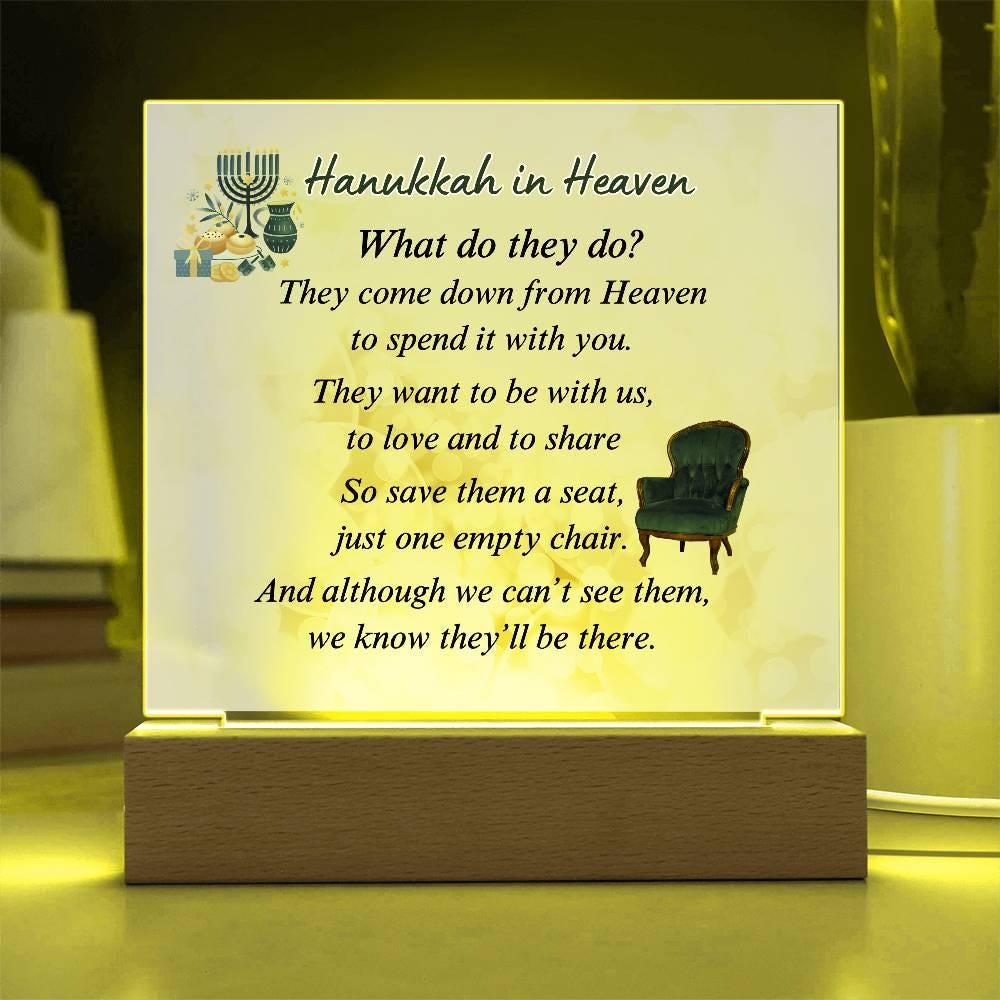 Hanukkah in Heaven Acrylic Plaque - Lighted Hanukkah Decor – Personalized Memorial Ceremony Supplies by Sunrise Keepsakes