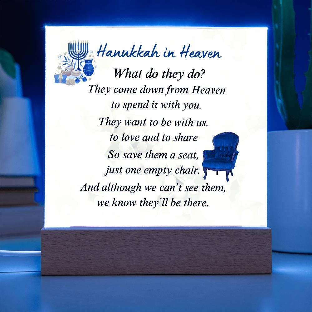 Hanukkah in Heaven Acrylic Plaque - Lighted Hanukkah Decor – Personalized Memorial Ceremony Supplies by Sunrise Keepsakes