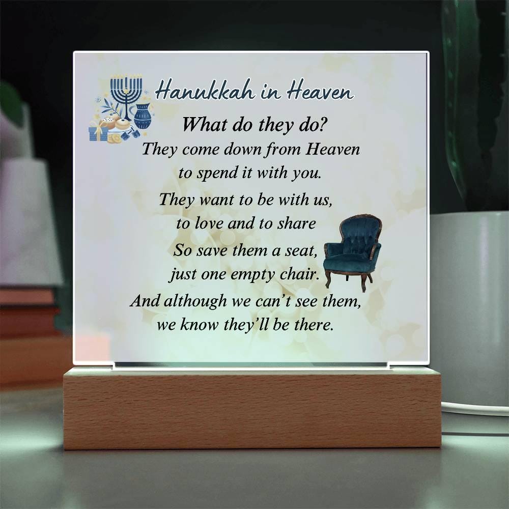 Hanukkah in Heaven Acrylic Plaque - Lighted Hanukkah Decor – Personalized Memorial Ceremony Supplies by Sunrise Keepsakes