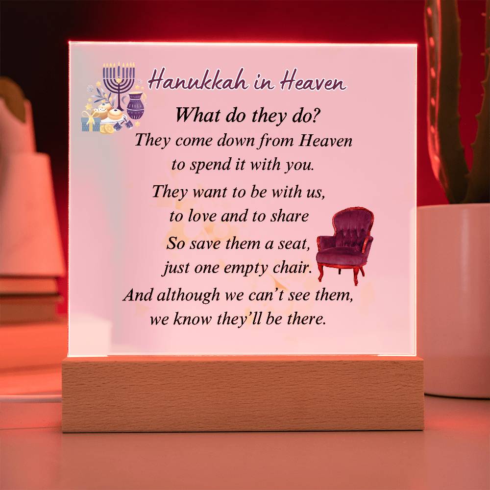 Hanukkah In Heaven Plaque - LED Acrylic Tribute Battery Operated or Corded – Personalized Sympathy Gifts by Sunrise Keepsakes