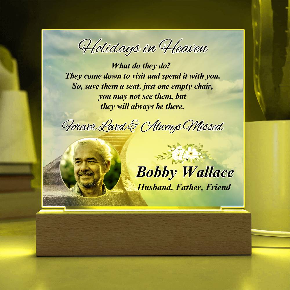 Holidays In Heaven - LED Memorial Photo Gift with Personalized Photo & Acrylic Design – Personalized Sympathy Gifts by Sunrise Keepsakes