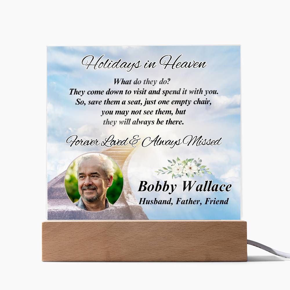 Holidays In Heaven - LED Memorial Photo Gift with Personalized Photo & Acrylic Design – Personalized Sympathy Gifts by Sunrise Keepsakes