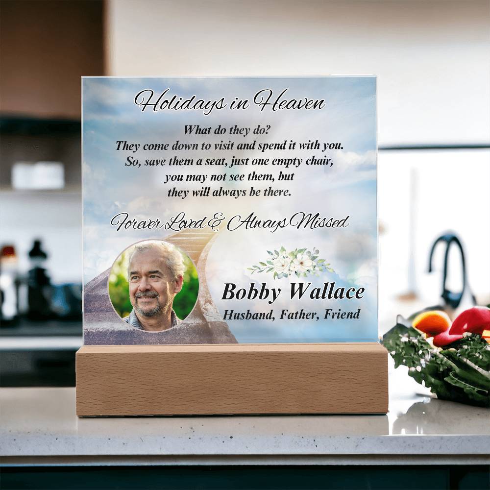 Holidays In Heaven - LED Memorial Photo Gift with Personalized Photo & Acrylic Design – Personalized Sympathy Gifts by Sunrise Keepsakes