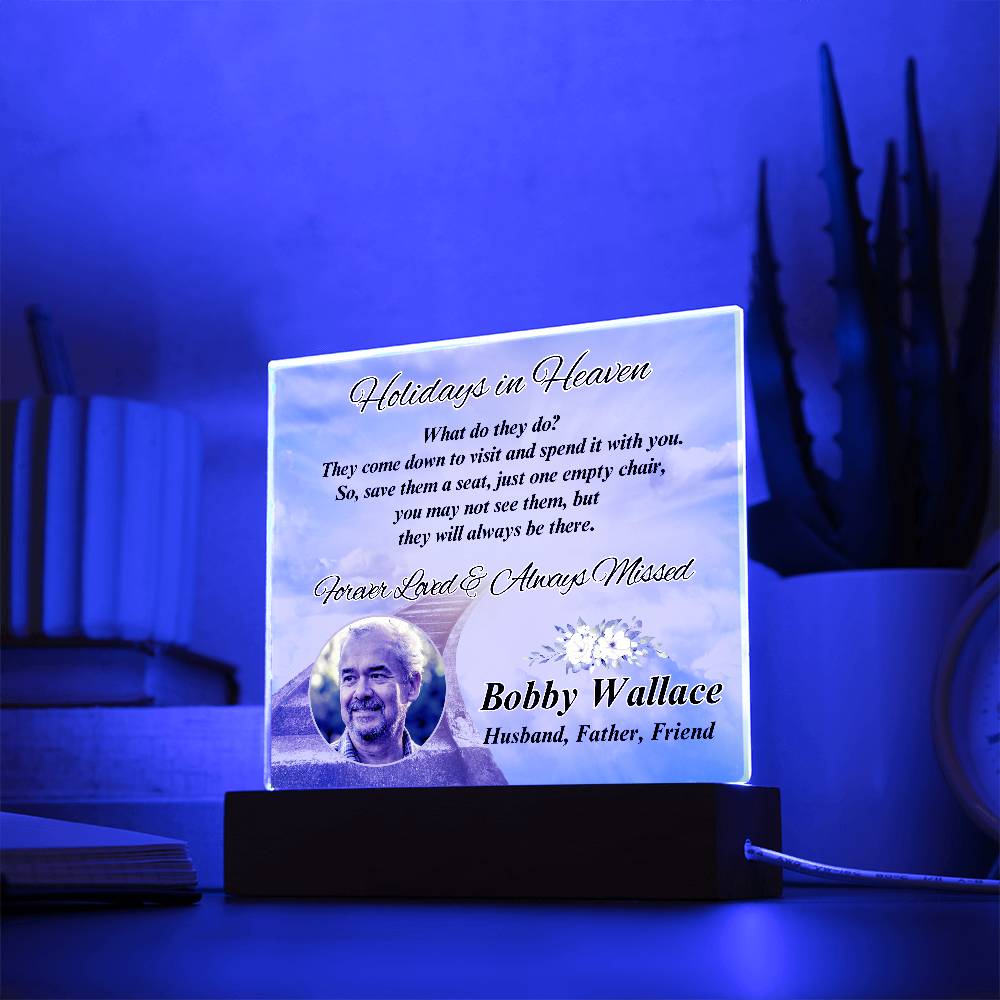 Holidays In Heaven - LED Memorial Photo Gift with Personalized Photo & Acrylic Design – Personalized Sympathy Gifts by Sunrise Keepsakes