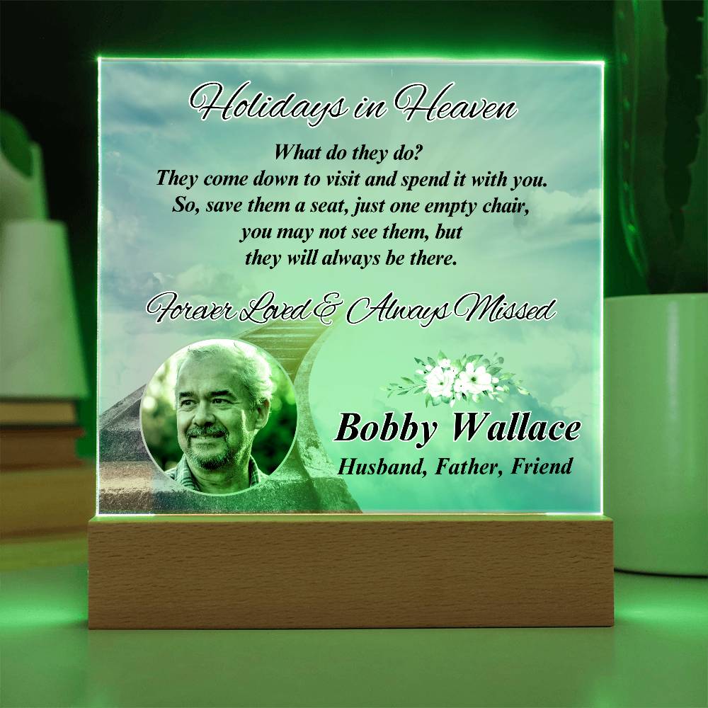 Holidays In Heaven - LED Memorial Photo Gift with Personalized Photo & Acrylic Design – Personalized Sympathy Gifts by Sunrise Keepsakes