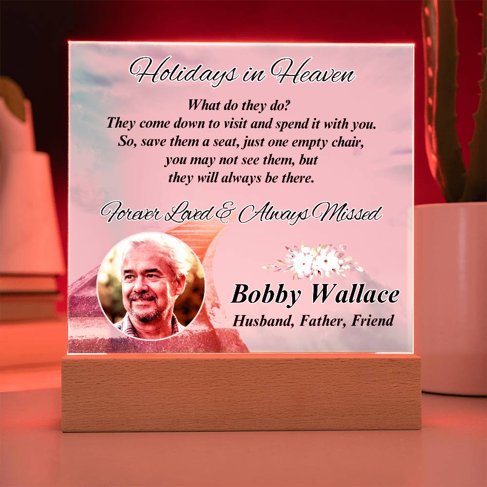 Holidays In Heaven - LED Memorial Photo Gift with Personalized Photo & Acrylic Design – Personalized Sympathy Gifts by Sunrise Keepsakes
