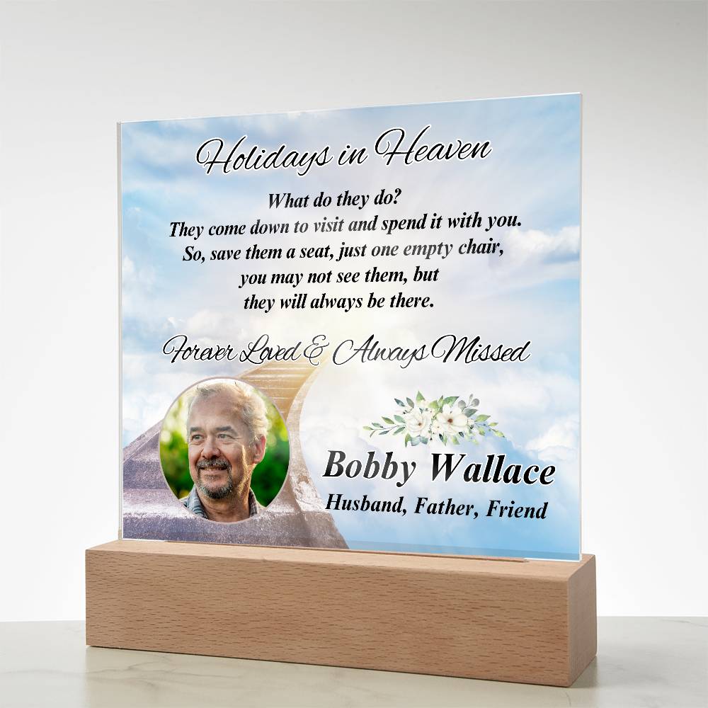 Holidays In Heaven - LED Memorial Photo Gift with Personalized Photo & Acrylic Design – Personalized Sympathy Gifts by Sunrise Keepsakes