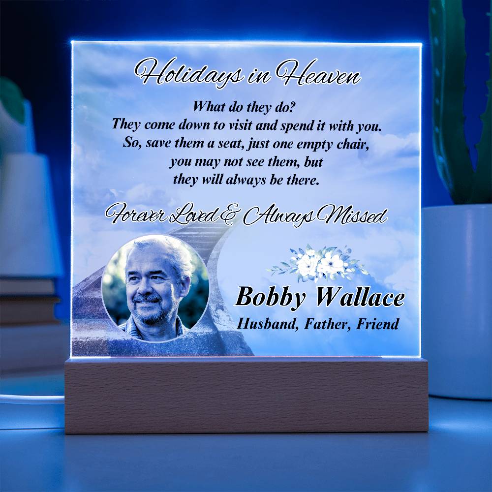 Holidays In Heaven - LED Memorial Photo Gift with Personalized Photo & Acrylic Design – Personalized Sympathy Gifts by Sunrise Keepsakes